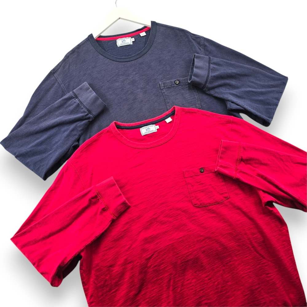 Southern Tide Mens XXL Lot 2 Long Sleeve Pocket T-Shirts Cotton Navy Red 20730